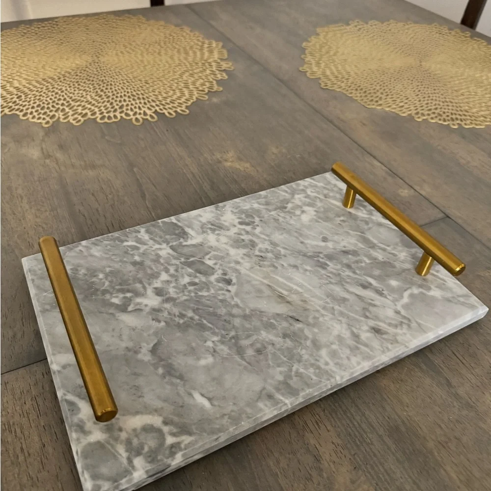 Elegant Marble Serving Tray with Gold Handles